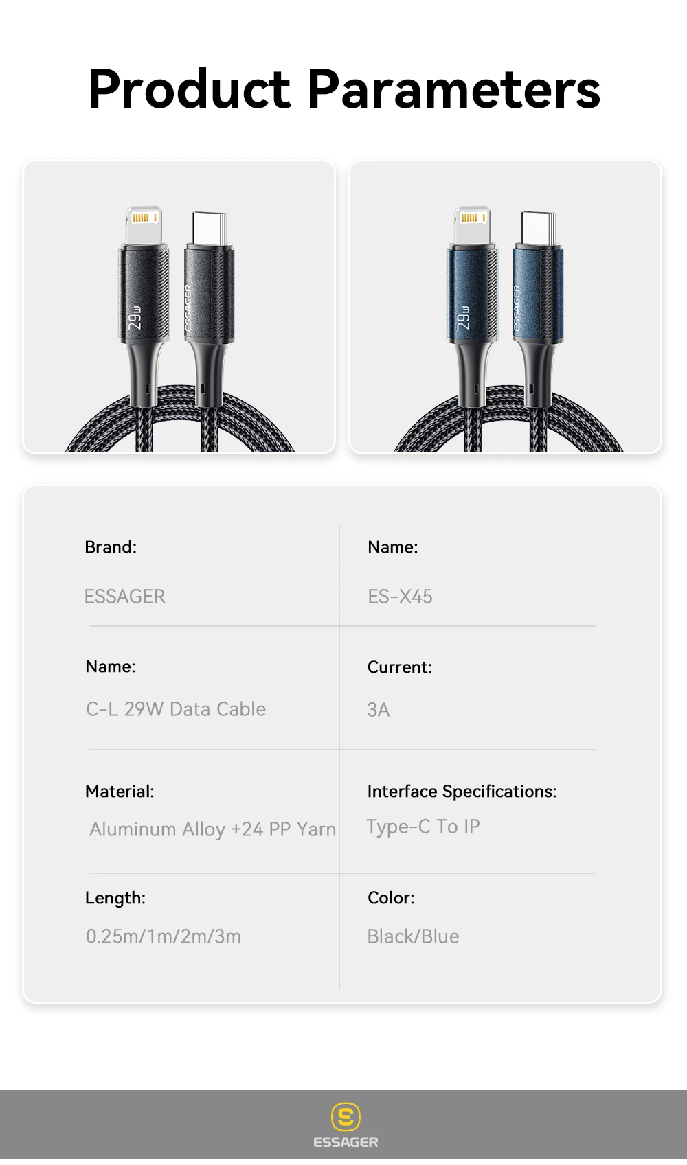Wire 29W PD Fast Charging Type C To Lighting Data Cord