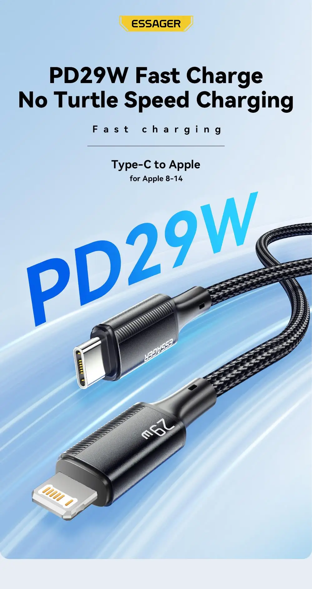 Wire 29W PD Fast Charging Type C To Lighting Data Cord