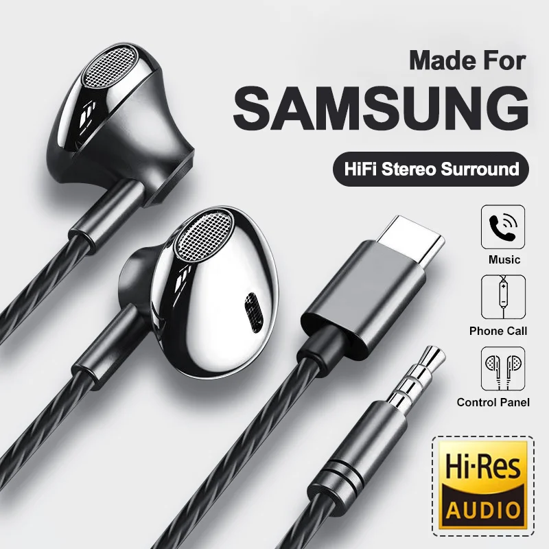 USB Type C Headphone HiFi Bass Stereo Volume Control Mic 3.5mm Wired Earbuds USB Type C Headphone HiFi Bass Stereo Volume Control Mic 3.5mm Wired Earbuds