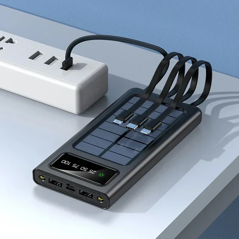 Xiaomi 200000mAh Solar Power Bank Large Capacity Mobile Power Fast Charging Battery With Dual USB 4 Cables For iPhone Samsung Xiaomi 200000mAh Solar Power Bank Large Capacity Mobile Power Fast Charging Battery With Dual USB 4 Cables For iPhone Samsung