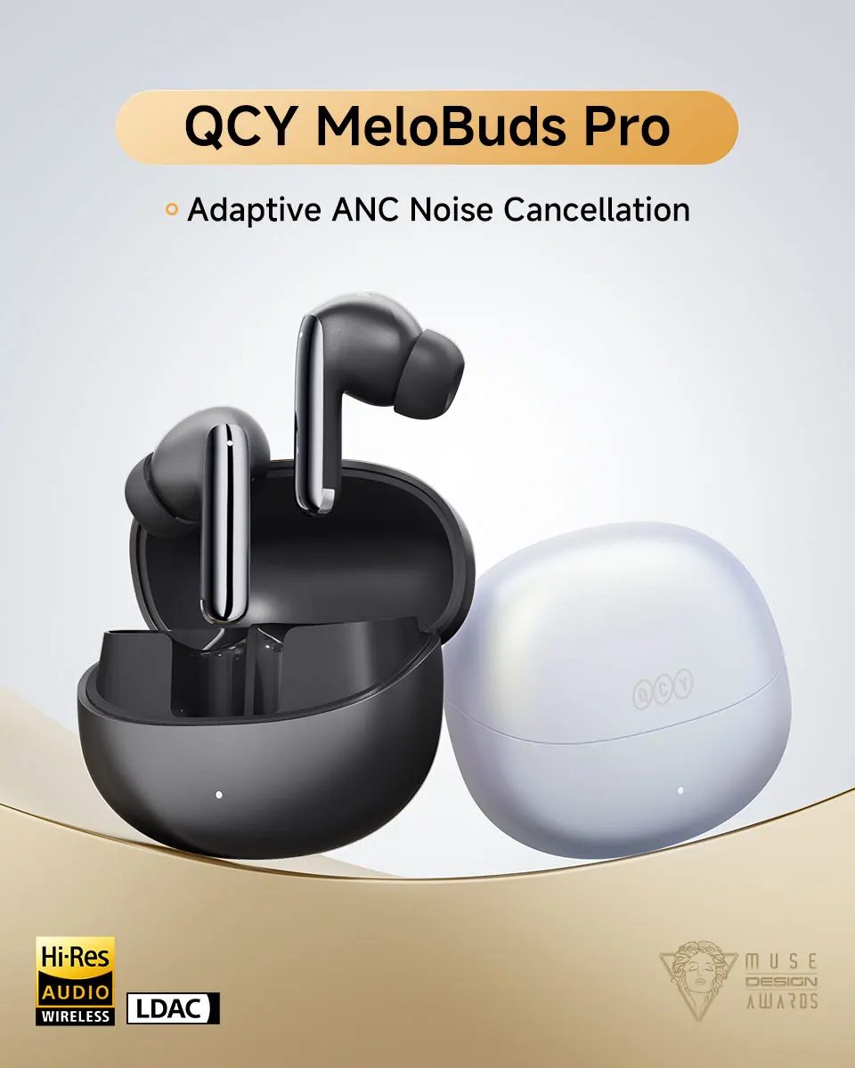 QCY MeloBuds Pro ANC Bluetooth 5.3 Earphones Wireless 46dB Hybrid ANC Hi-Res LDAC Earbuds 6 Mic Headphones 34H in-Ear Detection