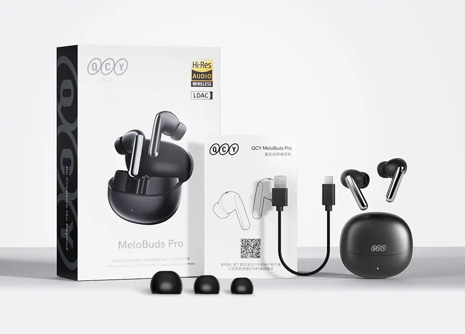 QCY MeloBuds Pro ANC Bluetooth 5.3 Earphones Wireless 46dB Hybrid ANC Hi-Res LDAC Earbuds 6 Mic Headphones 34H in-Ear Detection