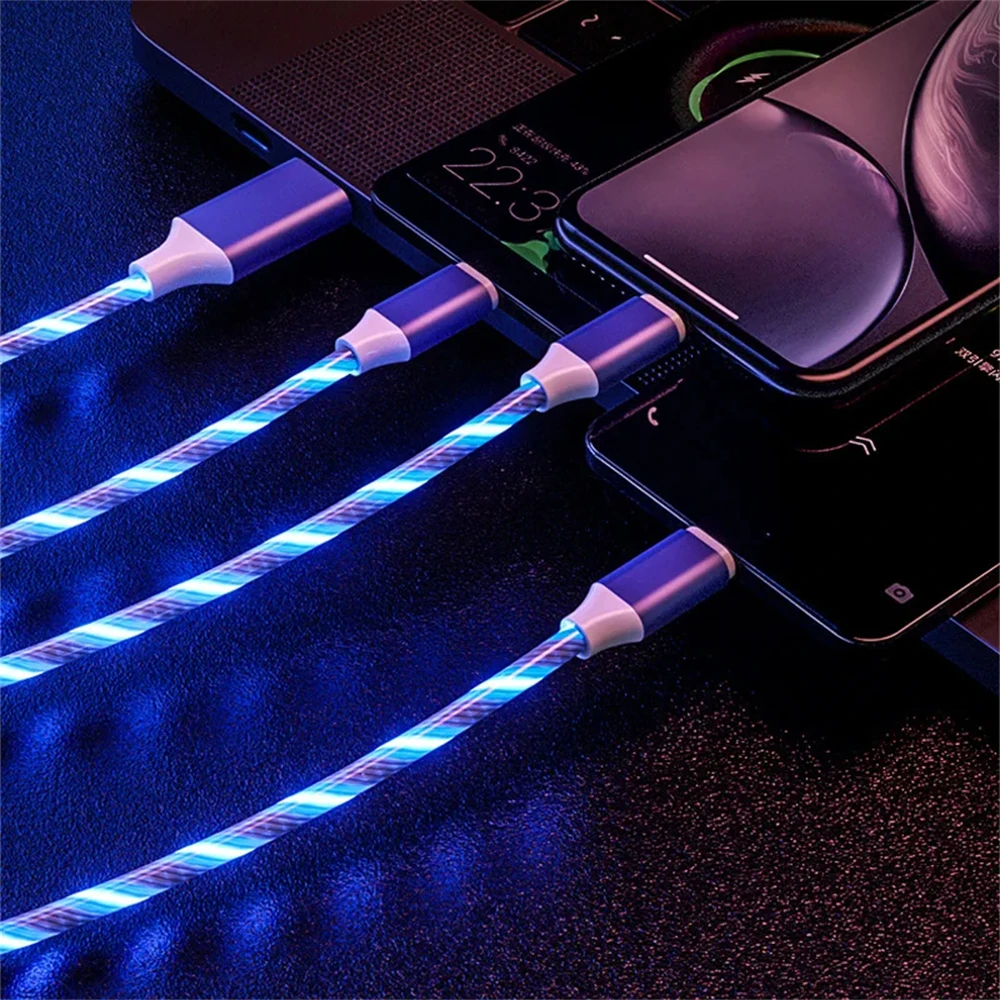 NNBILI Glowing LED Light USB 3 IN 1 cable Phone Fast Charging Charger Luminous Type C Cable For Xiaomi iPhone Phone Accessories