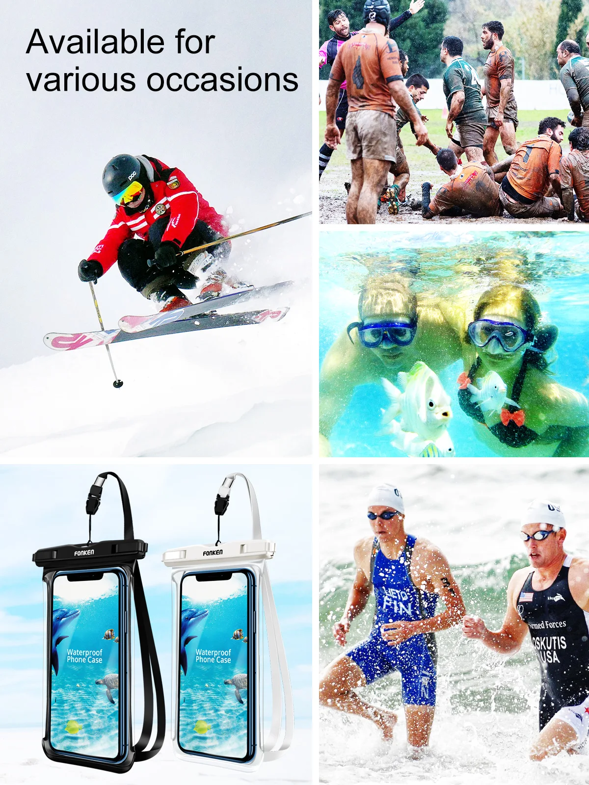 FONKEN Full View Waterproof Case for Phone Underwater Snow Rainforest Transparent Dry Bag Swimming Pouch Big Mobile Phone Covers FONKEN Full View Waterproof Case for Phone Underwater Snow Rainforest Transparent Dry Bag Swimming Pouch Big Mobile Phone Covers